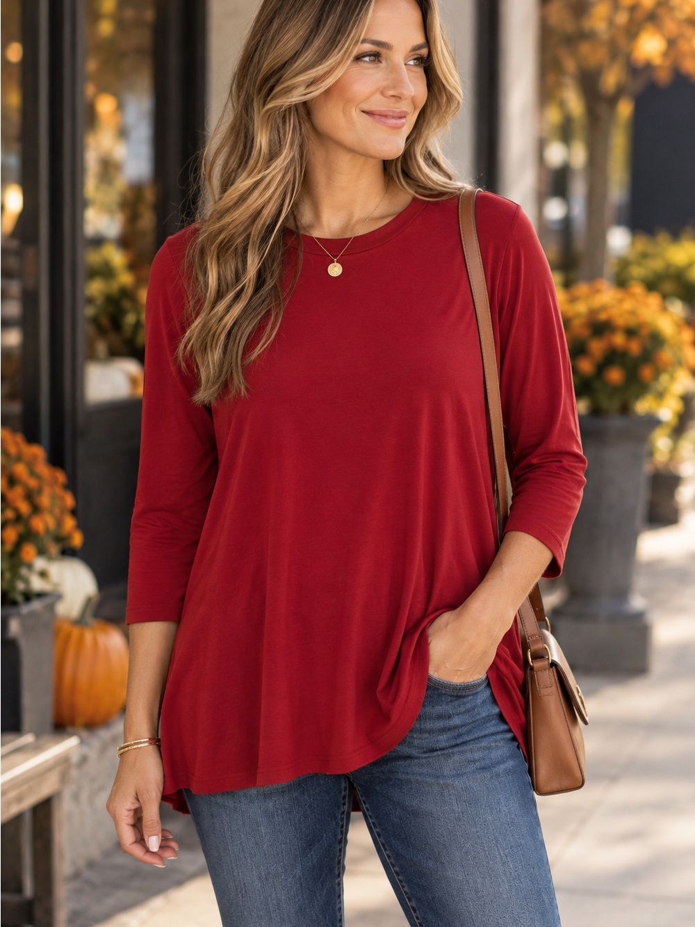 J.Jill Red Mock Neck 3/4 Sleeve Swing Tunic Top Women’s XL